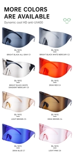 Detailed view of color options for large wrap-around UV400 cycling sports sunglasses
