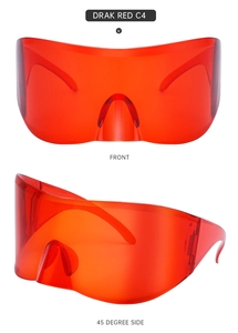 Outdoor sports cycling sunglasses in dark red with oversized shield lens and futuristic frame