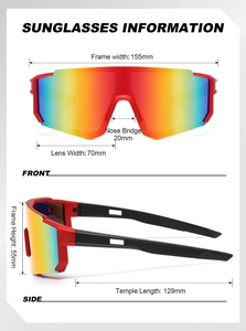 Detailed size specifications of outdoor cycling sunglasses with red frame and orange lens