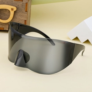 Outdoor sports cycling sunglasses with large oversized dark grey lenses and black frames