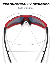 Ergonomic design of cycling sunglasses showing high-flexibility temples for any face shape