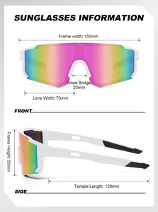 Detailed size chart showing dimensions for oversized cycling sunglasses in millimeters