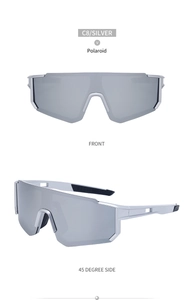 C8 silver polarized square frame sports sunglasses with full-wrap shield lens detail
