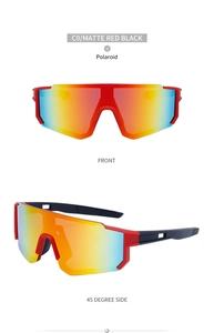 Front and side view of matte red black polarized sports cycling sunglasses with orange lenses
