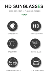 Detail icons showing HD polarized lenses and UV protection features of retro wood grain sunglasses