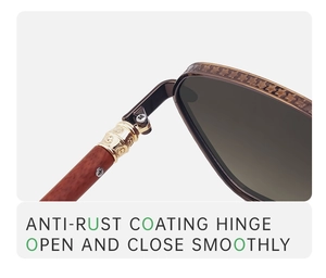 Detail of square sunglasses hinge with star relief and gold decorative screw ring