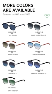 Detailed multi-color display of square frame sunglasses with UV400 protection lens