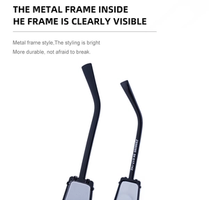 Macro detail of cyber square sunglasses showing metal core temple and model ZS98095