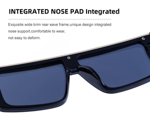 Close-up of integrated nose pads and durable reinforced hinges on black cyberpunk sunglasses
