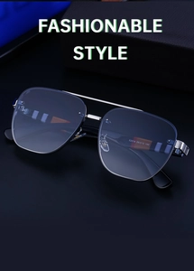 Detail of silver double bridge sunglasses with gradient lenses and striped temples