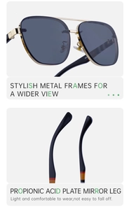 Detail of aviator sunglasses with metal frames and propionic acid plate temple tips