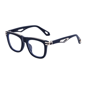 Fashion square frame sunglasses in black with gold metal hinges and blue light lenses