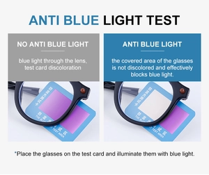 Steampunk anti-blue light glasses showing lens protection test with black round frames