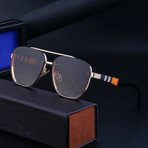 Fashion rimless pilot sunglasses with gold metal frame and gradient brown lenses