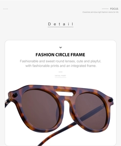 Detail view of steampunk round sunglasses with tortoiseshell frames and anti-blue light lenses