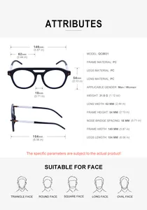 Detailed sizing chart and dimensions for steampunk PC material outdoor sunglasses