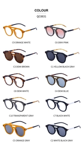 Detailed color chart showing ten variants of vintage double-bridge steampunk sunglasses