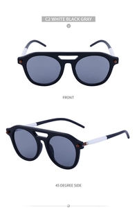Steampunk dual-beam round sunglasses in black and white frame with gray resin lenses