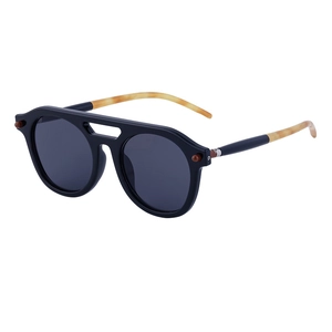 Steampunk sunglasses with black double-bridge frame and amber textured temples