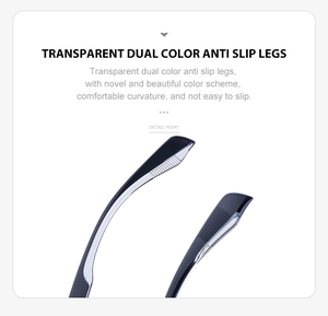 Macro shot of anti-slip dual color transparent temples on trendy oval frame sunglasses