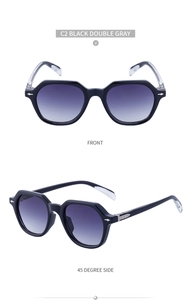 Detail of vintage square sunglasses in C2 black double gray with front and side views