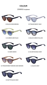 Detailed grid layout showing nine color variants of vintage oval frame sunglasses