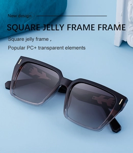 Detail der quadratischen Jelly-Sonnenbrille mit Goldakzenten und Verlaufsgläsern