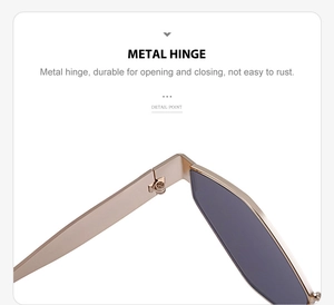 Détail de la charnière en métal doré et de la fixation à vis des lunettes de soleil