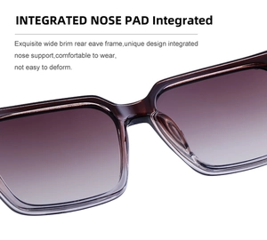 Makro-Detail der integrierten Nasenpads und braunen Verlaufsgläser dieser quadratischen Sonnenbrille