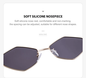 Détail des plaquettes en silicone souple sur lunettes de soleil en métal doré
