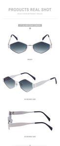 Détails des lunettes de soleil géométriques argentées avec verres dégradés gris-vert