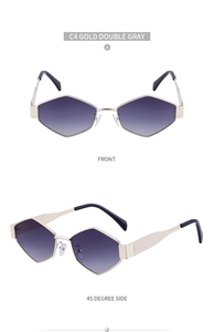 Vues de face et à 45 degrés de lunettes de soleil dorées à verres dégradés gris