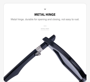 Detail of durable stainless steel metal hinges on vintage square frame sunglasses