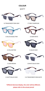 Matrix of square oversized sunglasses showing ten assorted frame colors and gradient lenses