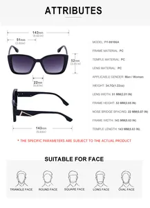 Tableau des tailles pour lunettes de soleil œil de chat avec dimensions de la monture PC