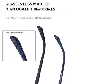 Detail view of PC material sunglasses temple with anti-slip texture and model engraving