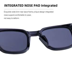 Macro detail of integrated nose pads on black square frame sunglasses for durability