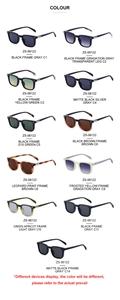 Detailed grid of retro square sunglasses in multiple lens and frame color combinations