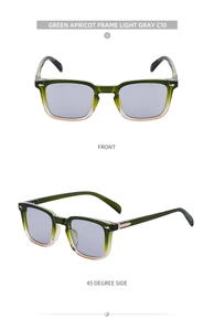 Front and 45-degree side view of vintage green apricot gradient square sunglasses