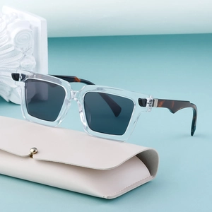 Retro square sunglasses with jelly frames and tortoise temples including a leather case