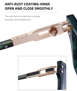 Détail des lunettes de soleil en écaille vert foncé avec charnières métalliques lisses