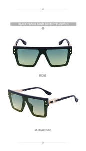 Vue détaillée des lunettes de soleil punk carrées avec charnières en métal doré