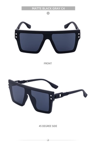 Vues de face et de côté de lunettes punk noir mat avec branches géométriques