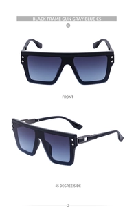 Détail macro des lunettes punk C5 avec verres bleu-gris et branches métalliques