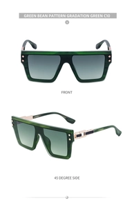 Détails des lunettes de soleil punk carrées avec motif vert et charnières métalliques