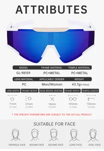Guide des tailles de lunettes de cyclisme montrant les dimensions du cadre et le poids
