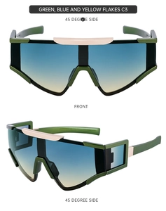 Vues frontale et latérale des lunettes de soleil de sport vertes avec verres dégradés