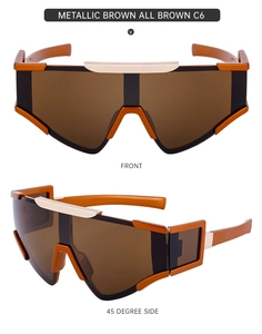 Vues détaillées de face et de côté de lunettes de cyclisme steampunk marron métallisé