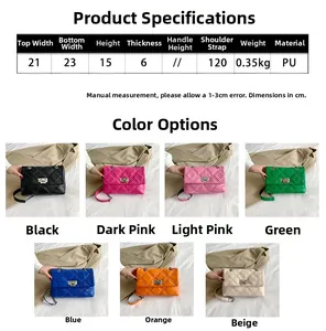 Quilted crossbody bag size chart and multi-color collection of fashion shoulder bags