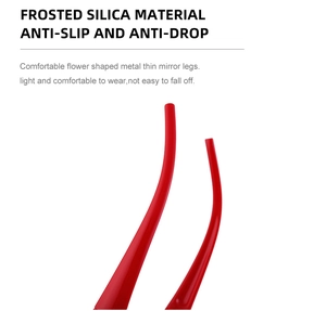 Detail of red anti-slip matte silicone temple tips for Y2K cycling sunglasses